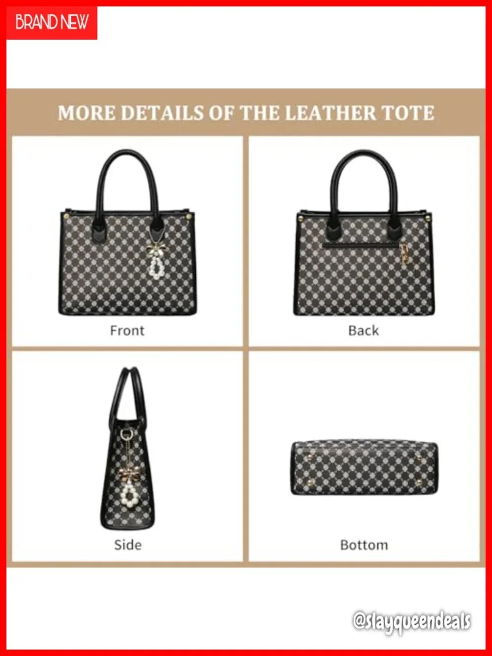 Women Satchel Handbag 3-Piece Set with Wallet, PU Leather, Checkered